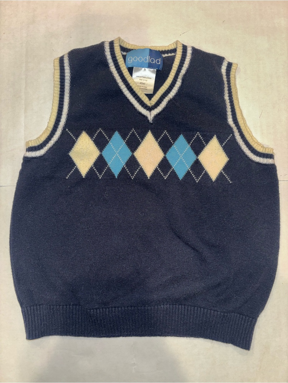 Good Lad Navy Argyle Knit Vest with Blue & Cream Diamonds